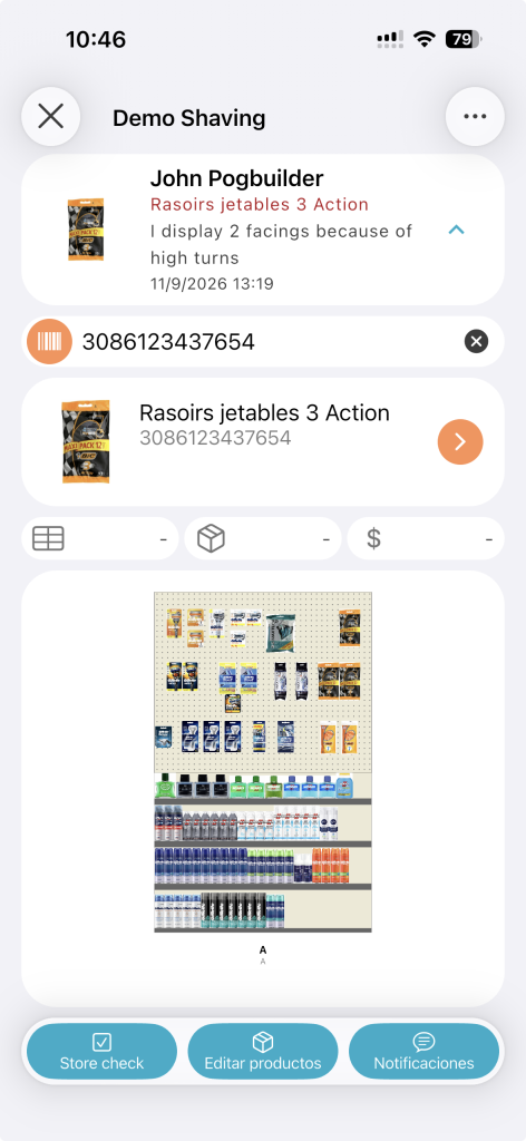 Application mobile OPENCatman affichant une fiche produit et sa position au linéaire en temps réel
